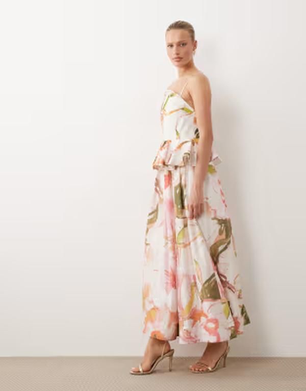 エイソス レディース トップス ワンピース フラワー柄 プリント ミディ フラワー ASOS DESIGN embellished peplumidi dress in watercolor flor