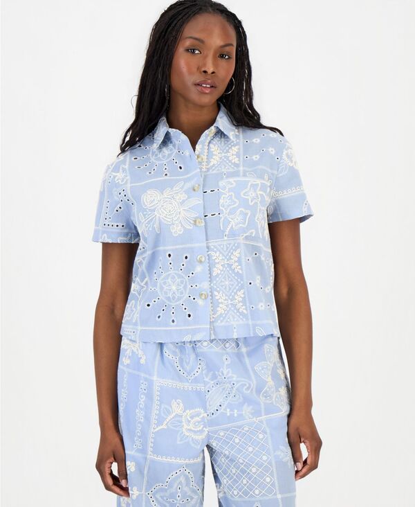 アンドノウディス レディース トップス シャツ パッチワーク コットン 刺繍 And Now This Womens Cotton PatchworkEmbroidered Camp Shirt Ma