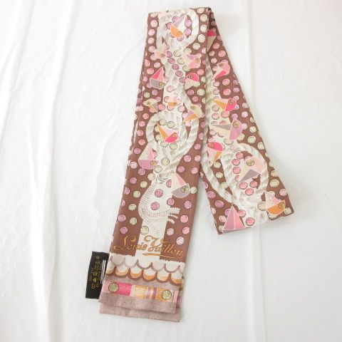 ルイヴィトン LOUIS VUITTON シルクバンドー スカーフ 総柄 茶 ピンク *T431 15,048円