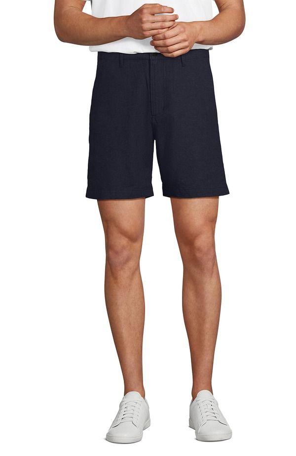 ランズエンド メンズ ボトムス ハーフパンツ・ショーツ リネン Lands End 7 Classic Fit Linen Blend Short Radiant Navy Houndstooth ネ