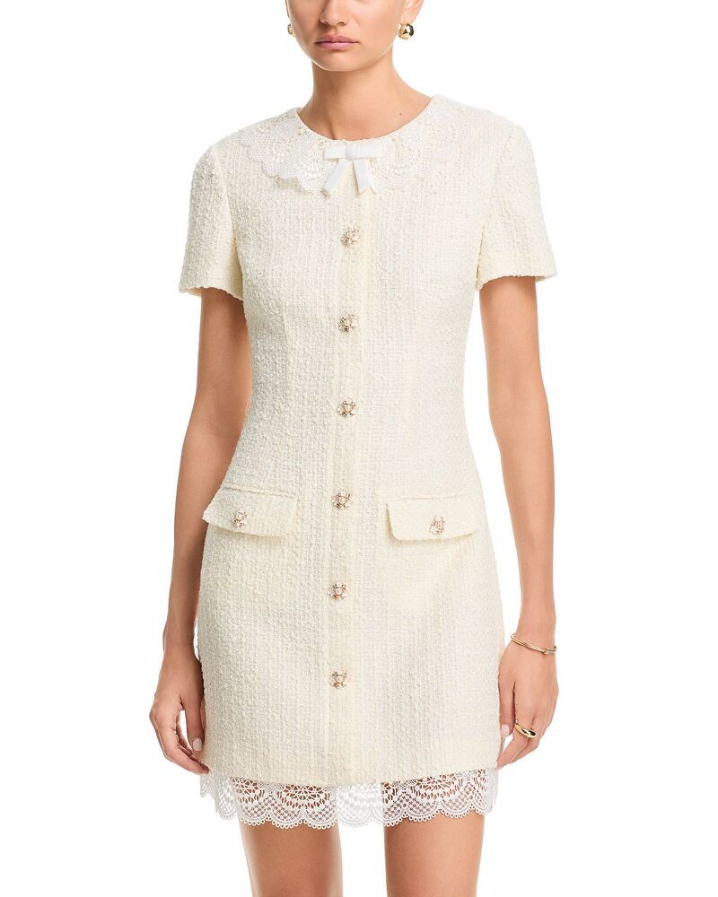 セルフ・ポートレイト レディース トップス ワンピース レーストリム ミニ レース SelfPortrait Boucle Lace Trimini Dress Cream クリーム