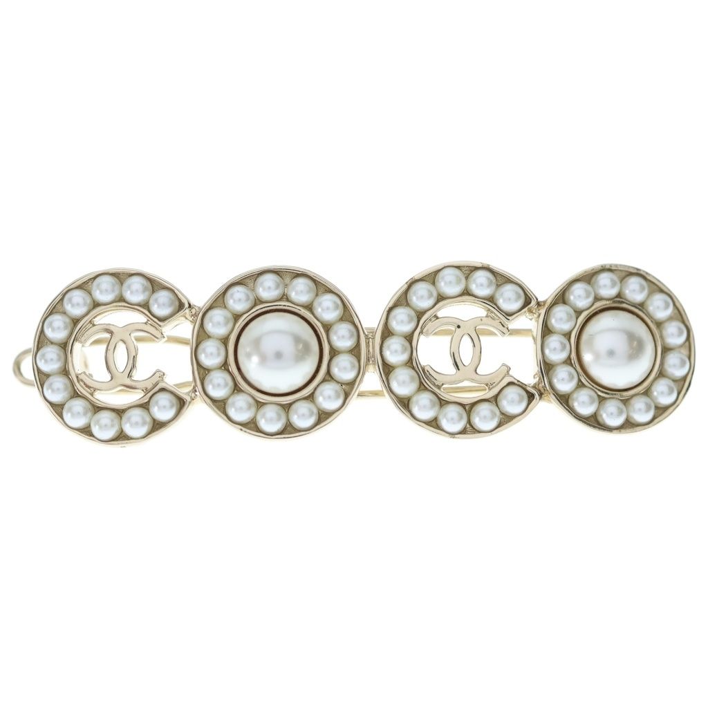 CHANEL (シャネル) ココマーク バレッタ ヘアクリップ パール ホワイト