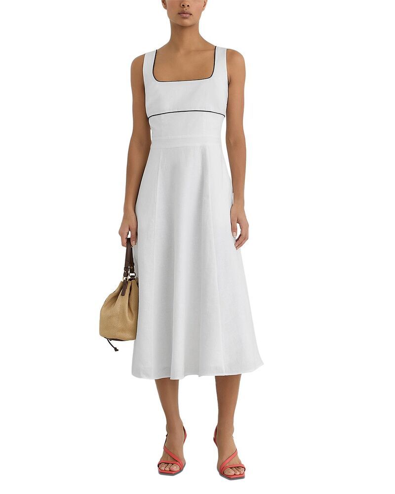 レイス レディース トップス ワンピース プチ ミディ リネン REISS Petite Dorethea Linen Midi Dress Ivory アイボリー