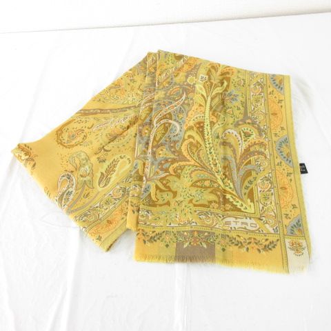 エトロ ETRO スカーフ ストール ペイズリー柄 黄 *A552
