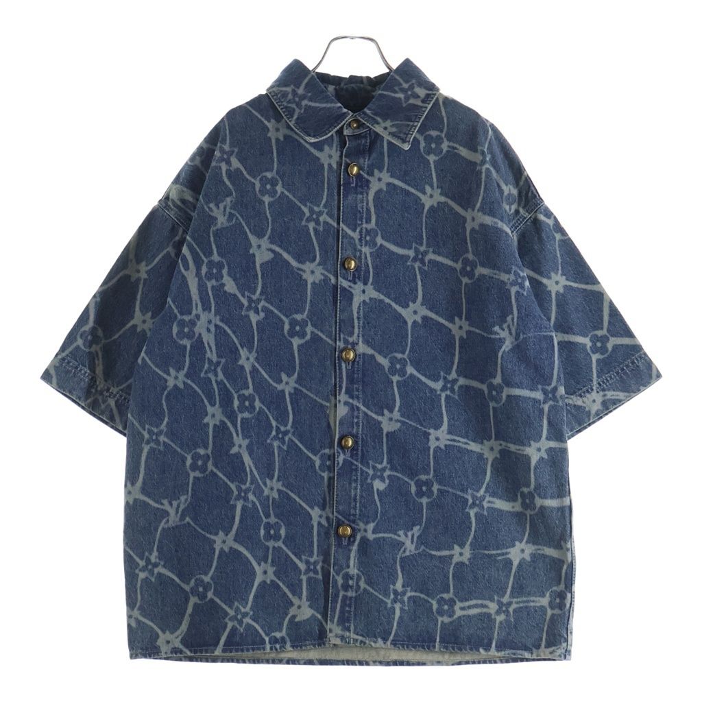 LOUIS VUITTON ルイヴィトン 24AW モノグラム プリント ショートスリーブ デニム半袖シャツ インディゴ RM242MM KOE HRS24W LOUIS VUITTON (ルイヴィトン) 24AW モノグラム プリント ショート