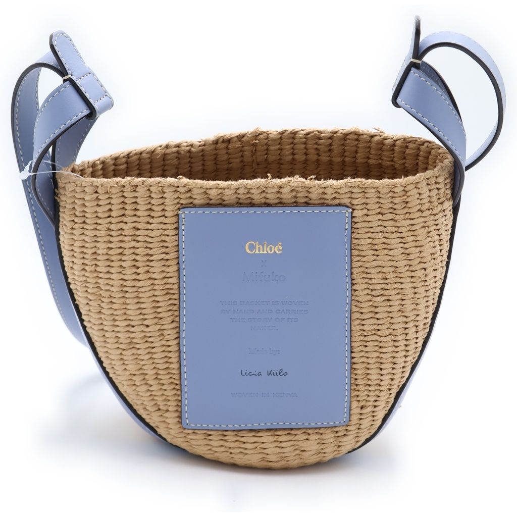 Chloe (クロエ) ×ミフコ バスケット カゴバッグ ショルダーバッグ ミニバッグ ライトブルー×ベージュ レザー×ラフィア