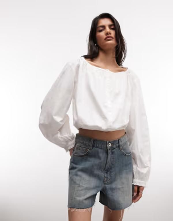 モンキ レディース トップス Tシャツ バルーンスリーブラウス Monki balloon sleeve blouse top White ホワイト