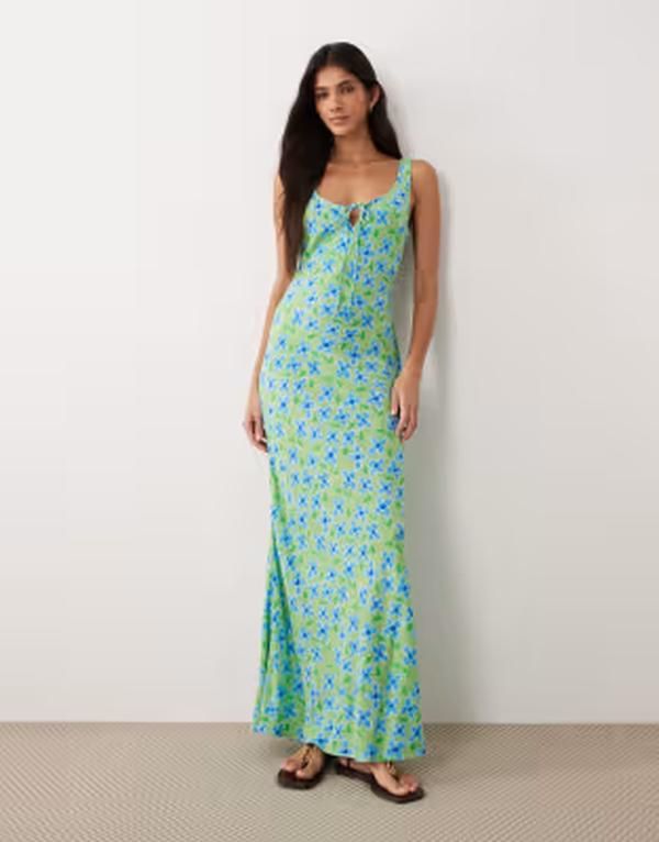 エイソス レディース トップス ワンピース フラワー柄 プリント ミディ フラワー ASOS DESIGN scoop neck tie front midi dress floral print G