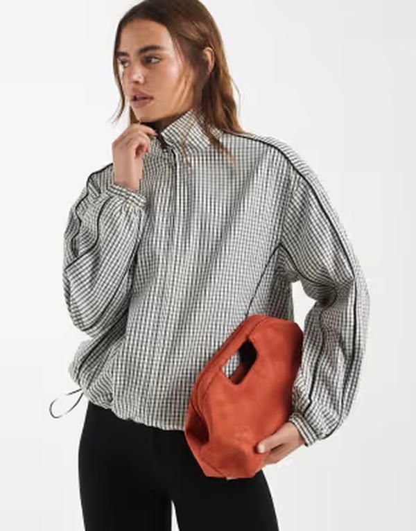 エイソス レディース アウター ジャケット・ブルゾン ASOS DESIGN oversized track jacket in cream plaid Cream check クリーム