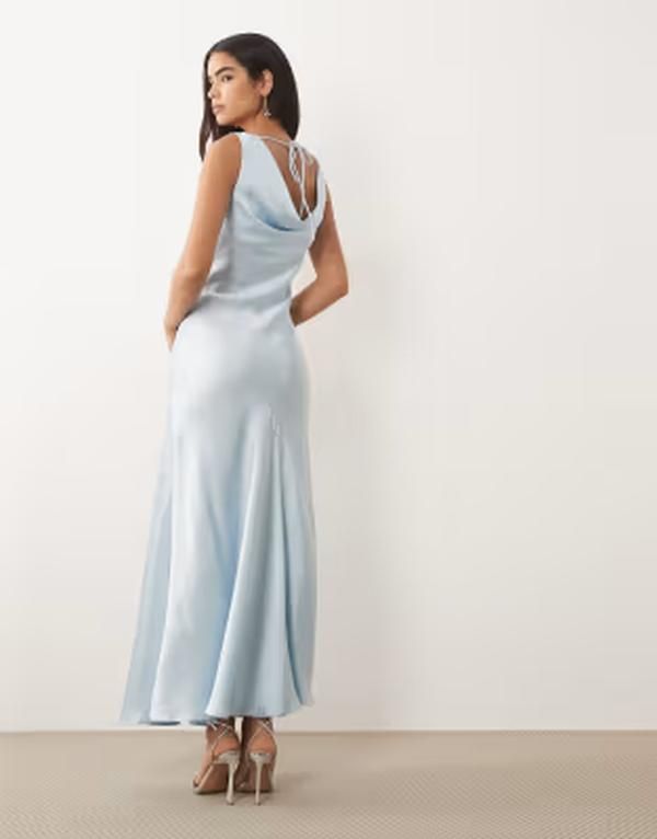 ヴィラ レディース トップス ワンピース サテン マキシ ホルター VILA halter cowl neck satin maxi dress in light Nantucket breeze ブ