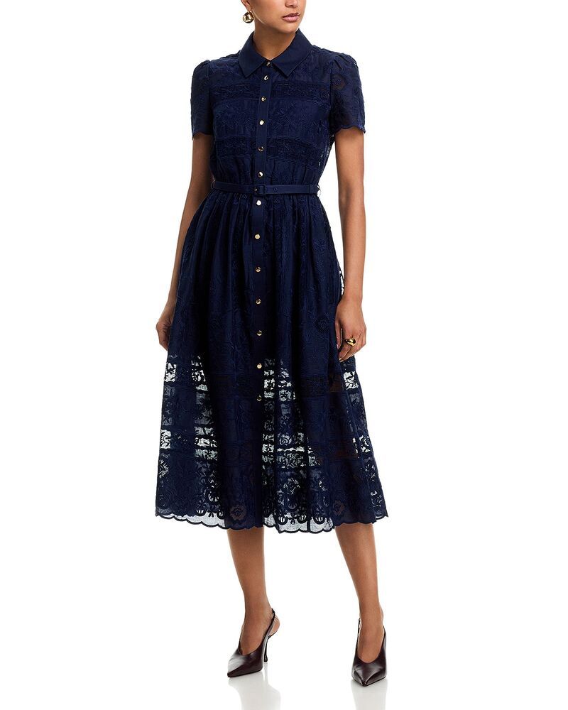 セルフ・ポートレイト レディース トップス ワンピース ミディ SelfPortrait Navy Ramie Collared Midi Dress Navy ネイビー 100,900円