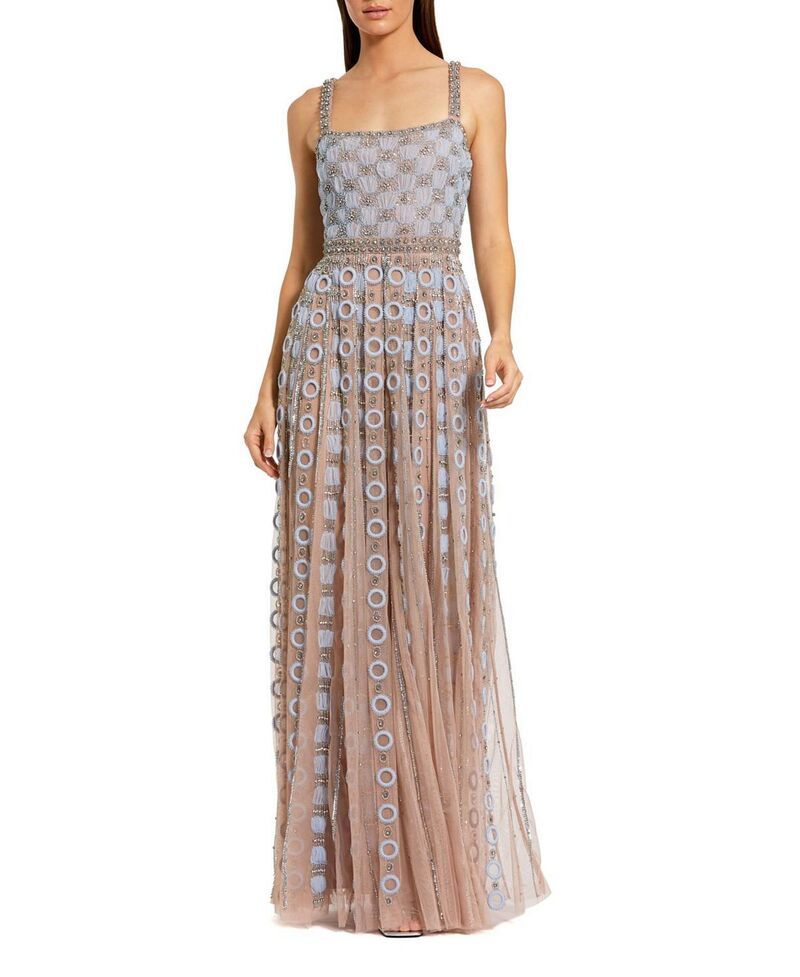 マックダガル レディース トップス ワンピース A ライン プチ メッシュ Mac Duggal Petitembellished Mesh ALineveningown Powder Blue ブル