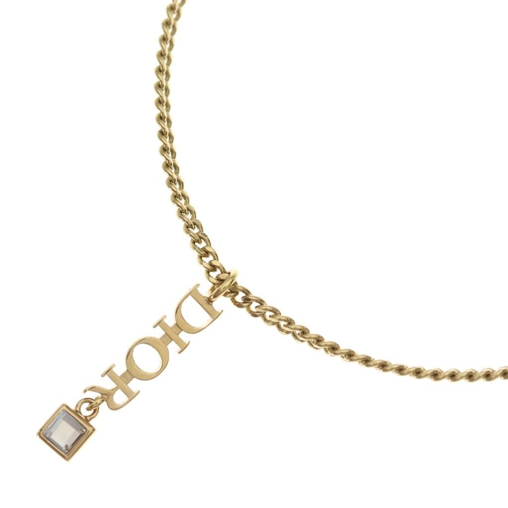 DIOR (ディオール) ロゴモチーフ ラインストーンネックレス ゴールド