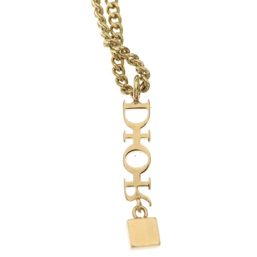 DIOR (ディオール) ロゴモチーフ ラインストーンネックレス ゴールド