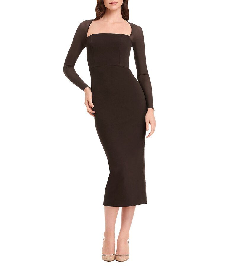 ドレスザポプレーション レディース トップス ワンピース メッシュ ミディ マキシ Dress the Population Maxine Mesh Long Sleeve Midi Bodycon