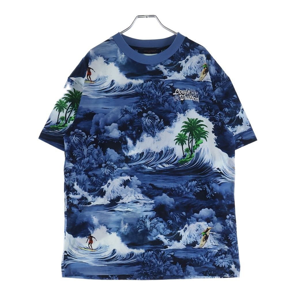 LOUIS VUITTON (ルイヴィトン) 24AW ロゴ エンブロイダリー 総柄 クルーネック 半袖Tシャツ カットソー ブルー RM242MM NPG HRY20W