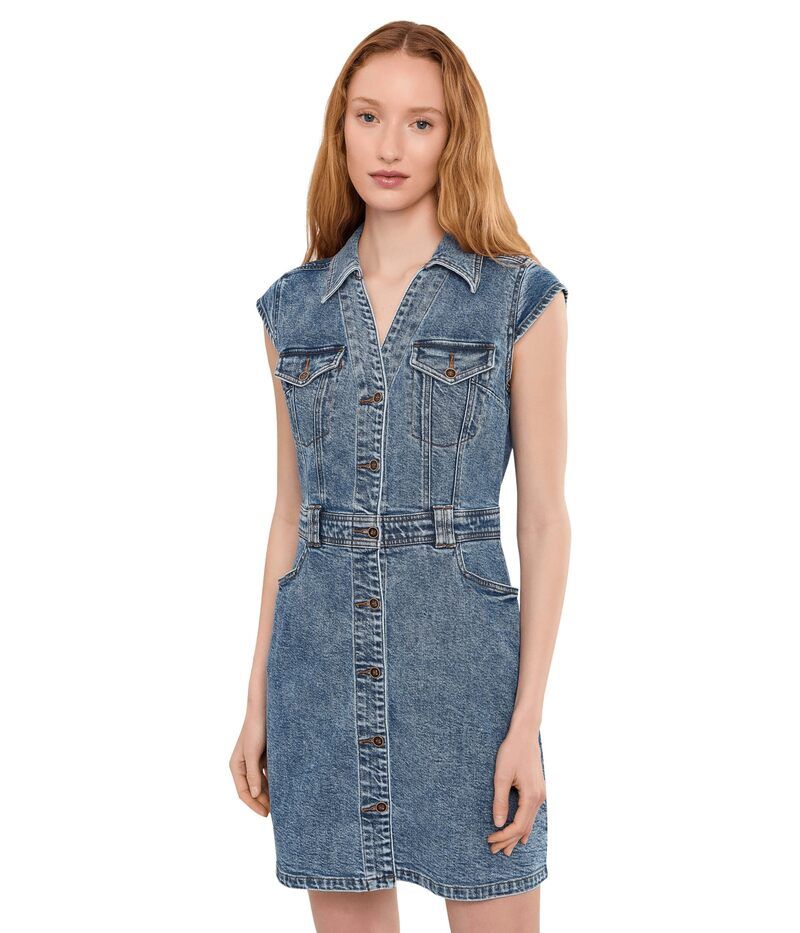カットフロムザクロス レディース トップス ワンピース デニム KUT from the Kloth Ruth Denim Front Dress With Flared Sleeve Smiling
