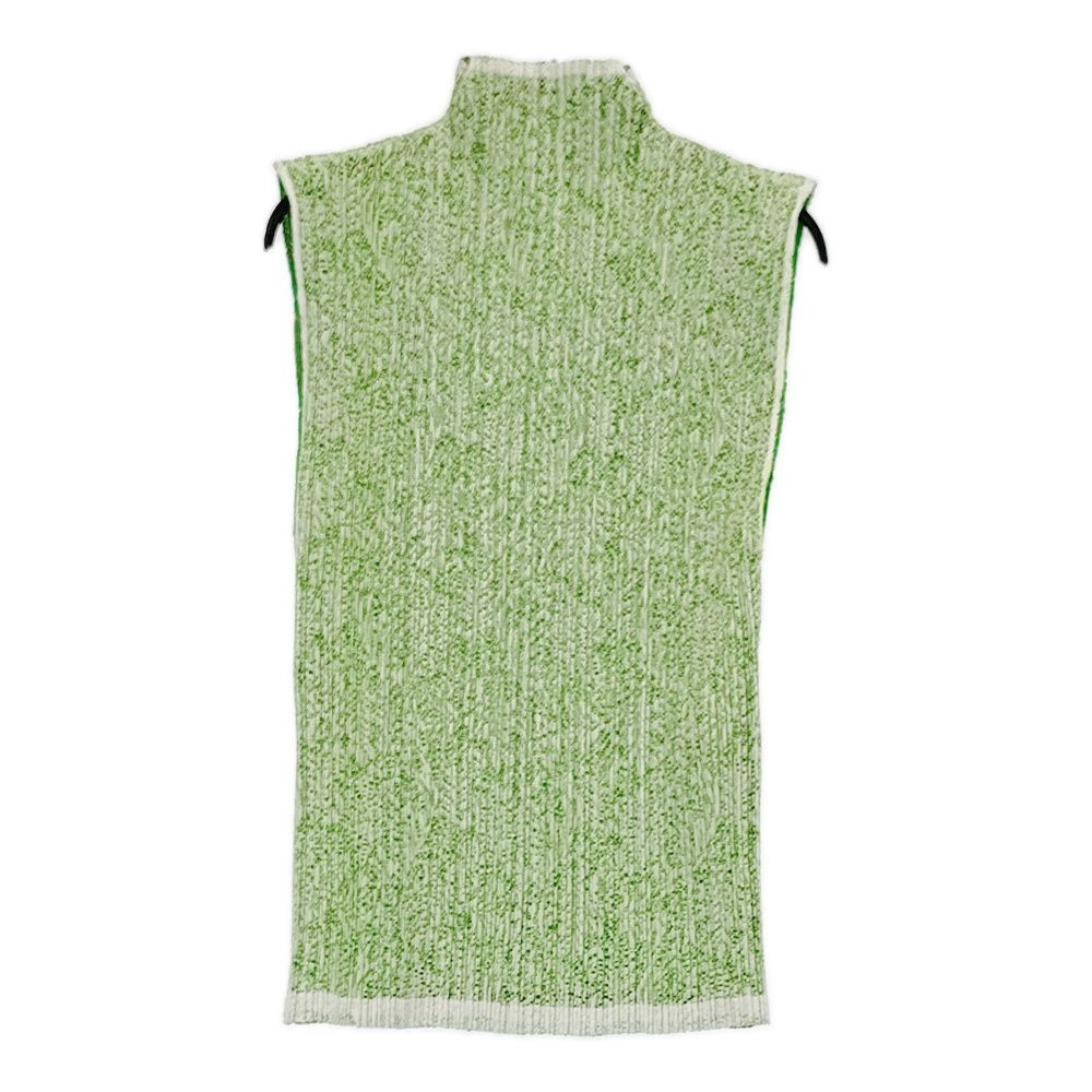 ISSEY MIYAKE レースプリーツ サイズL ハイネック ノースリーブ カットソー ホワイト グリーン レディース イッセイミヤケ【中古】6-0616S♪