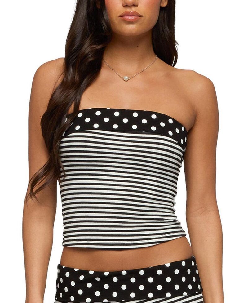 アディクテッド レディース トップス シャツ ドット柄 ドット Edikted Presley Stripe Polka Dot Foldover Tube Top BlackAndWhite ホワイ 12,760円