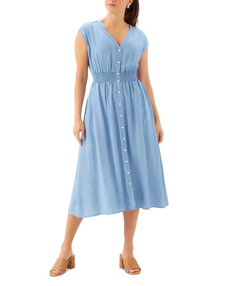 カレンケーン レディース トップス ワンピース ミディ シャーリング Karen Kane Smocked Waist Midi Dress Chambray