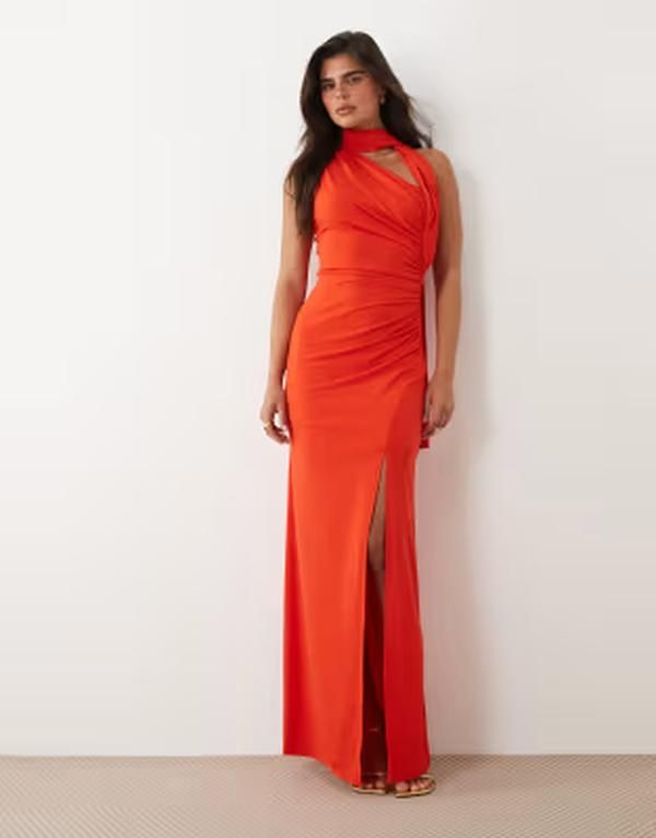 ティエフエヌシー レディース トップス ワンピース ワンショルダー マキシ TFNC slinky oneshoulder scarf high slit maxi dress in orange オ