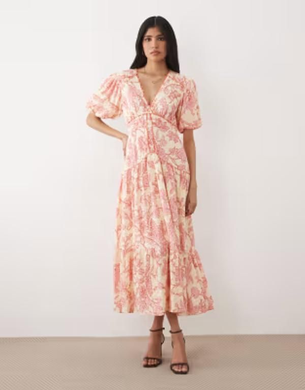 ホープ＆アイビー レディース トップス ワンピース Vネック フラワー柄 ミディ フラワー Hope Ivy v neck puff sleeve midi dress floral Pink flo 31,070円