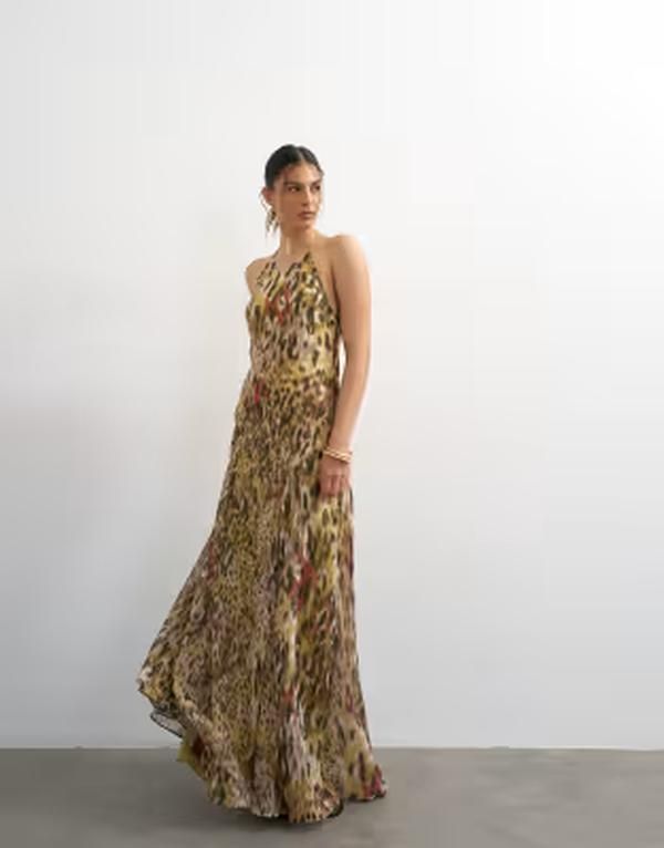 トップショップ レディース トップス ワンピース シフォン スカート マキシ Topshop chiffon cut away racer neck full skirt maxi dress in