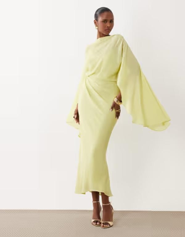 エイソス レディース トップス ワンピース オープンバック ケープデザイン ドレープ キャップ ケープ ASOS DESIGN kimono sleeve cape detail draped mid