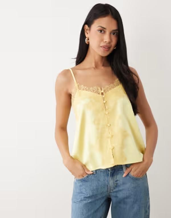 エイソス レディース トップス シャツ レーストリム サテン レース ASOS DESIGN lace trim satin cami top in butter yellow Butter yell 11,085円