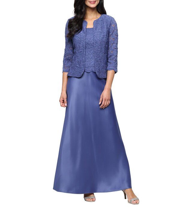 アレックスイブニングス レディース トップス ワンピース プチ レース ジャケット Alex Evenings Petite Size Scoop Neck 34 Sleeve Glitter Lac