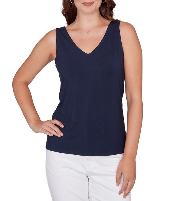 ルビーアールディー レディース トップス シャツ プチ ノースリーブ ニット ジャージー Ruby Rd Petite Size Jersey Knit Reversible Neck Sleevel