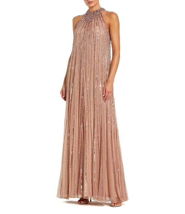 マックダガル レディース トップス ワンピース メッシュ スパンコール ノースリーブ ホルター Mac Duggal Sleeveless Halter Neck Mesh Sequin Gown A