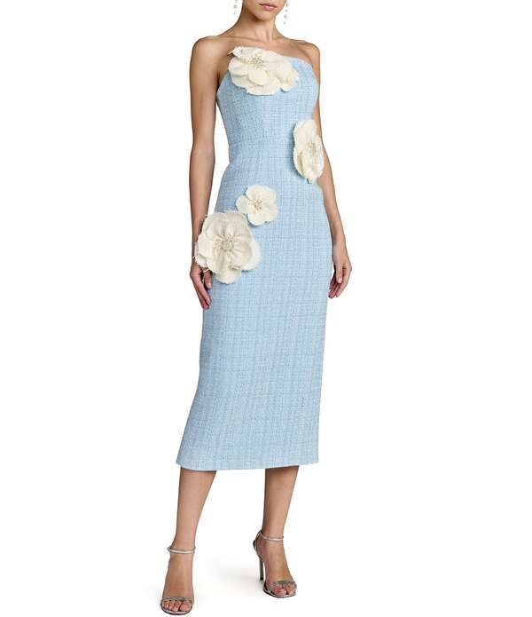 マックダガル レディース トップス ワンピース ミディ ストラップレス Mac Duggal Strapless Boucle Fitted Midi Dress With 3D Flowers Po 75,240円