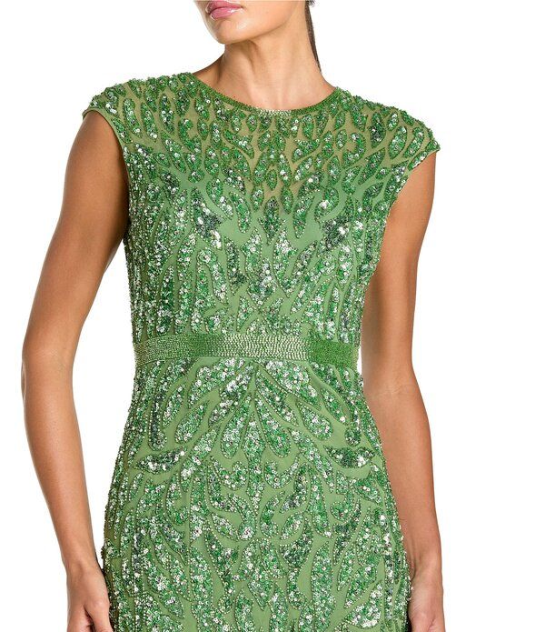 マックダガル レディース トップス ワンピース キャップ Mac Duggal Beaded Cap Sleeve Gown Sage セージ