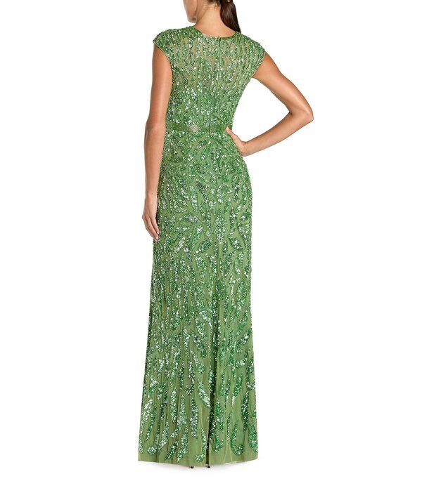 マックダガル レディース トップス ワンピース キャップ Mac Duggal Beaded Cap Sleeve Gown Sage セージ