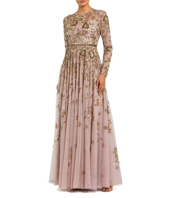 マックダガル レディース トップス ワンピース フラワー柄 メッシュ フラワー Mac Duggalong Sleeve Mesh Floral Embellished Gown Mocha Mult