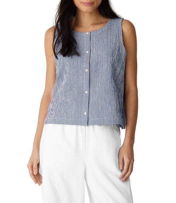 エイリーンフィッシャー レディース トップス シャツ ベスト ノースリーブ Eileen Fisher Puckered Organic Weave Scoop Neck Sleeveless But