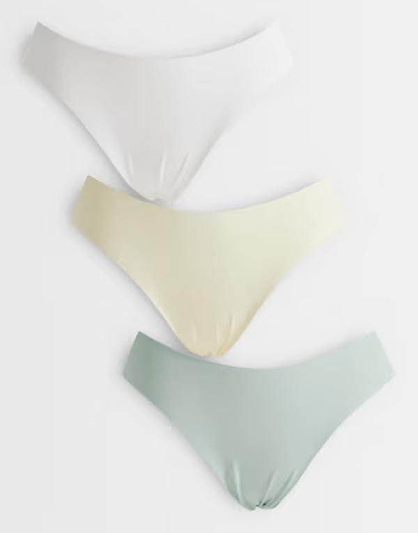エイソス レディース アンダーウェア ブリーフパンツ ASOS DESIGN Honey 3 pack no vpl brazilian briefs in sage buttermilk GREEN