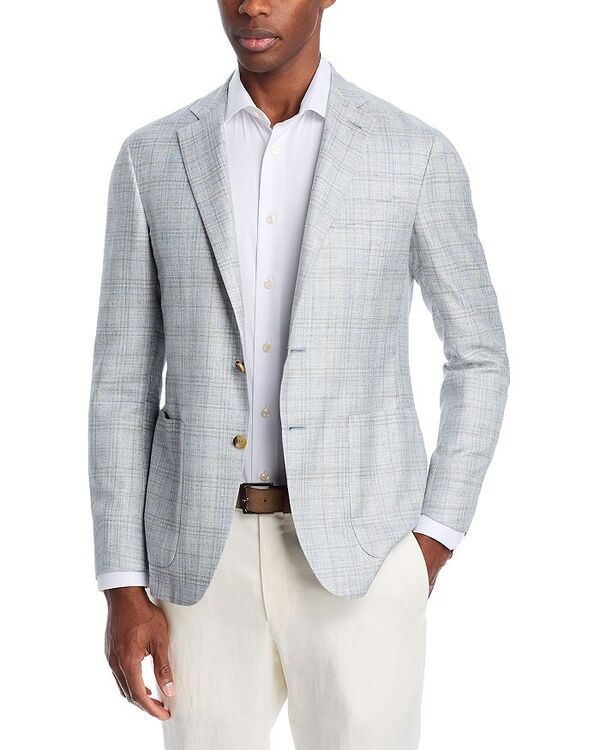 カナーリ メンズ アウター ジャケット・ブルゾン レギュラーフィット ウール シルク コート リネン Canali Kei Wool Silk Linen Plaid Unstructured Reg