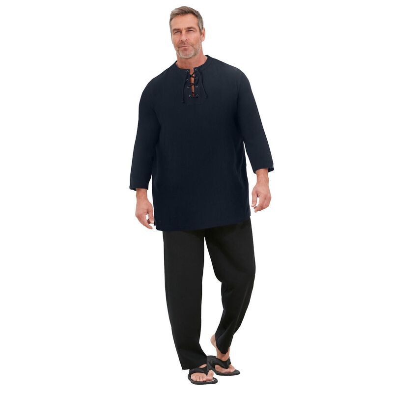 キングサイズ レディース トップス Tシャツ トール レース Kingsize Mens Big Tall Gauze Laceup Shirt Black ブラック
