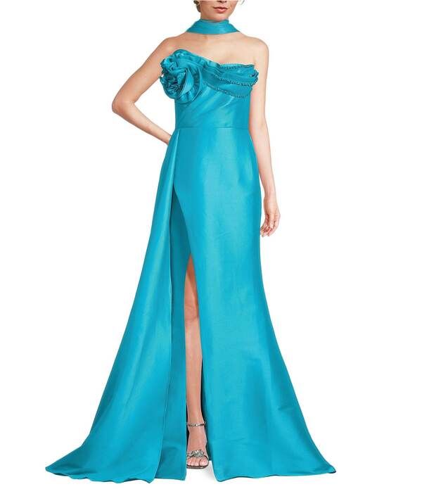テラニクチュール レディース トップス ワンピース フラワー柄 ドレープ ストラップレス フラワー Terani Couture 3D Floral Straplesstretch Mikado Dr 83,490円