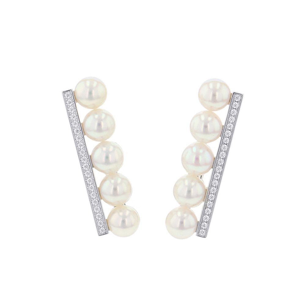 タサキ イヤリング バランス プラス ダイヤモンド パヴェ あこや真珠/ダイヤ 計0.16ct K18WG E-3913-18KWG TASAKI パール