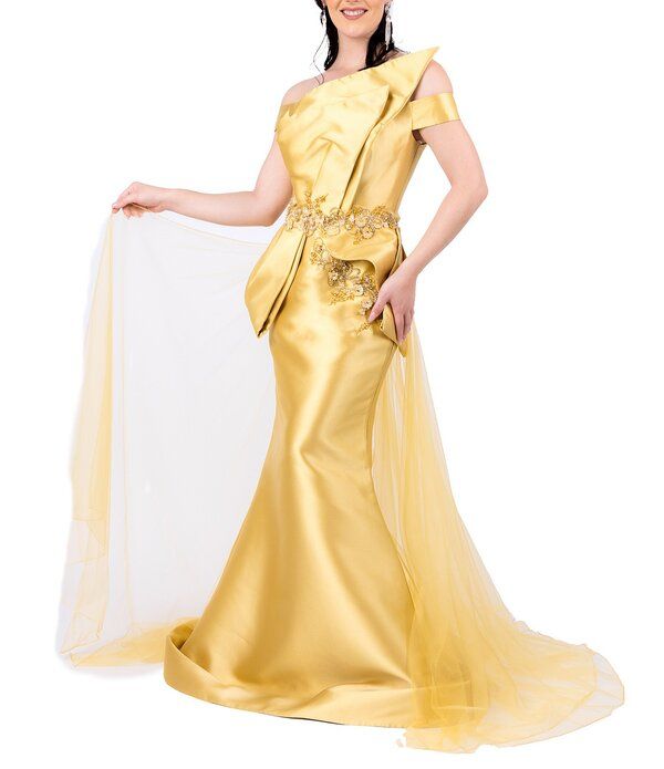 テラニクチュール レディース トップス ワンピース オーバーレイ スカート Terani Couture OfftheShoulder Tulle Overlay Skirt Mikado Merma