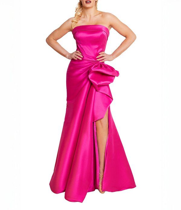 テラニクチュール レディース トップス ワンピース A ライン フリル ストラップレス Terani Couture Mikado Straplesside Ruffle ALine Longown