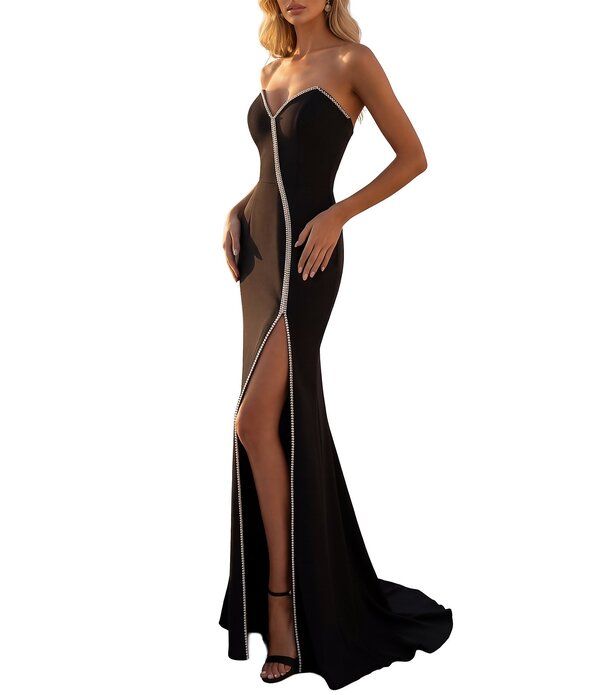テラニクチュール レディース トップス ワンピースキューバ Terani Couture Sweetheart Scuba Column Gown Black ブラック