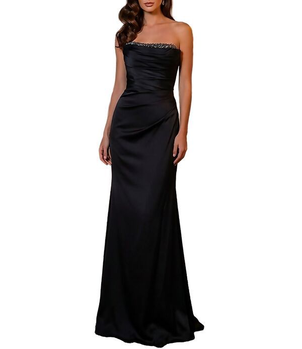 テラニクチュール レディース トップス ワンピース サテン ストラップレス Terani Couture Straplessatin Column Gown Black ブラック