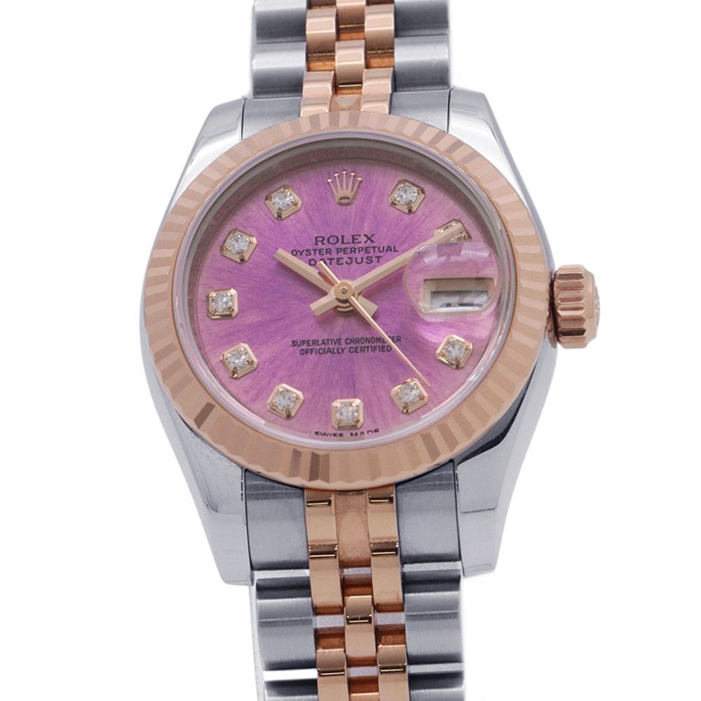 ロレックス デイトジャスト SS/K18PGピンクゴールド V番 179171G ROLEX 腕時計 バイオレット文字盤 10Pダイヤ レディース