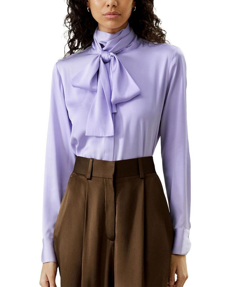 リリーシルク レディース トップス シャツ タートルネック ブラウス LILYSILK Turtleneck Ribbon Blouse Lilac ライラック