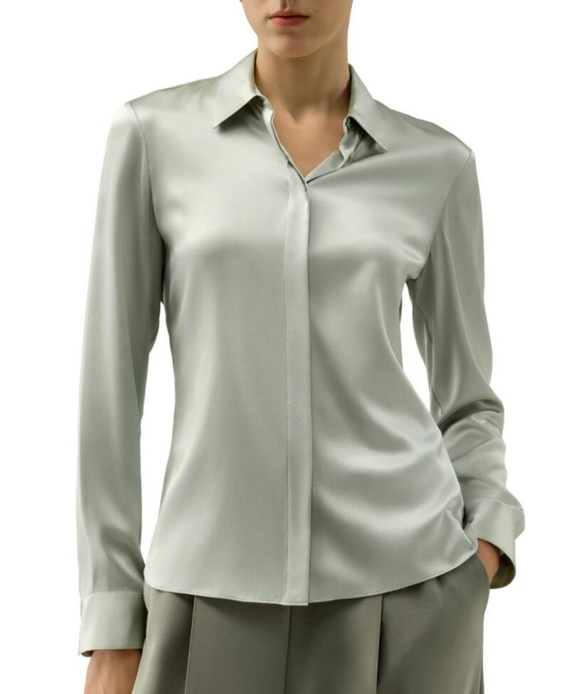 リリーシルク レディース トップス シャツ スリムフィット LILYSILK Elegant Silk Slim Fit Shirt Silver Sage セージ