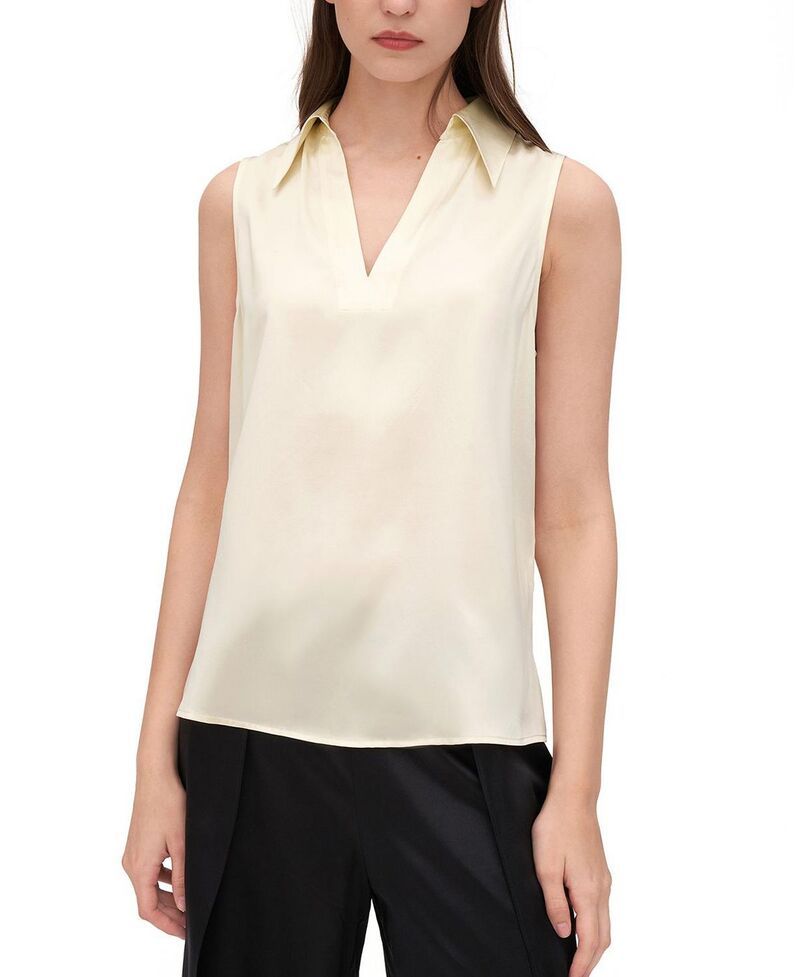 リリーシルク レディース トップス シャツ Vネック ノースリーブ LILYSILK VNeck Sleevelessilk Violet Shirt for Women Lily White ホワイ